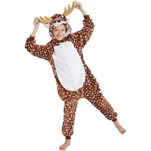 Unisex Kids Soft Fleece Reindeer Pajamas Cosplay Costumes One piece NEW